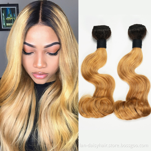 Lan-Daisy T1B/27 Ombre Brazilian Body Wave Hair Bundles 8-26 Inch Honey Blonde Human Hair Extension Remy Hair Weave Bundles